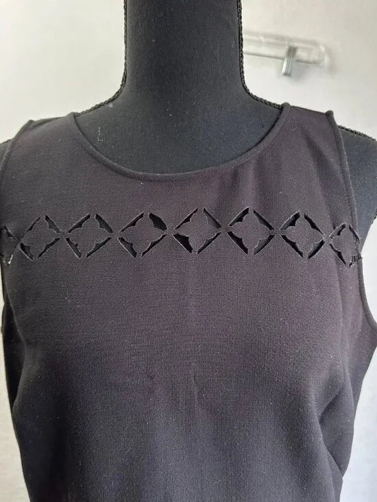 Ann Taylor Loft dress Women 8 Little Black LBD Sleeveless Cut Out Lace cocktail - Picture 3 of 6